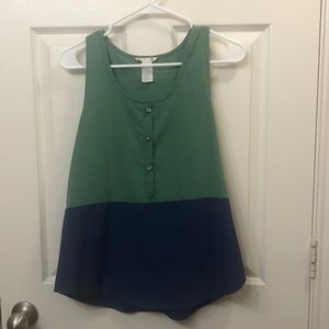 Blue and green top with faux button detail